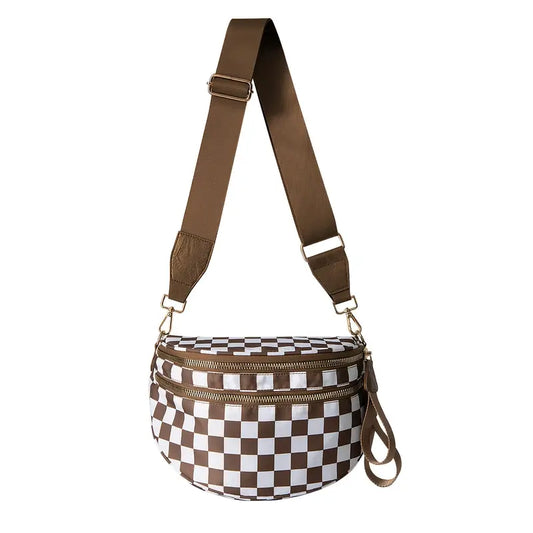**RESERVE** BROWN/WHITE CHECKERED BUM BAG